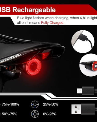 Ultra Bright Smart Bike Tail Light, USB Rechargeable Brake Sensing Bicycle Light