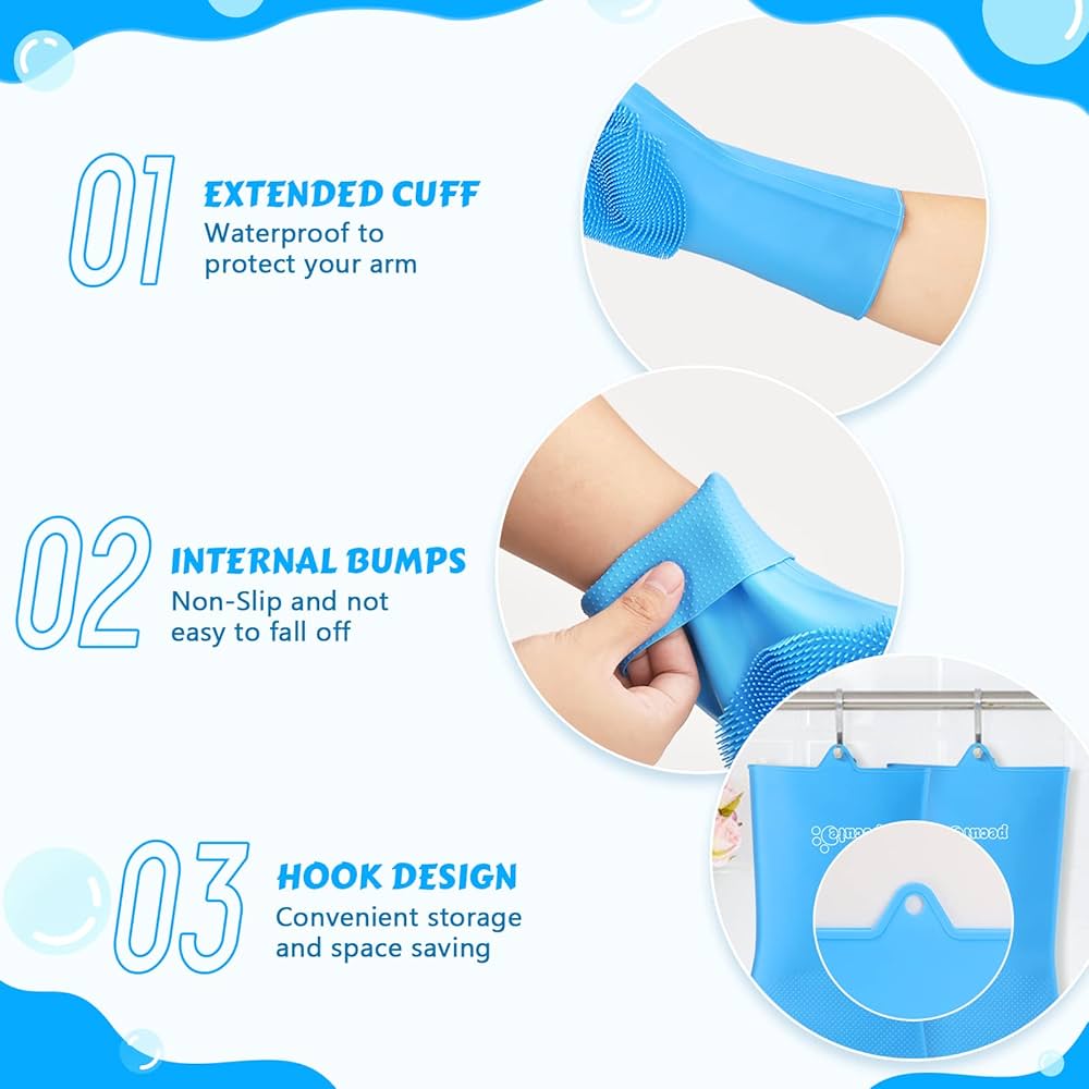 Pet Grooming Silicone Gloves (Blue) Dog Gloves with Silicone Hair Removal Gloves