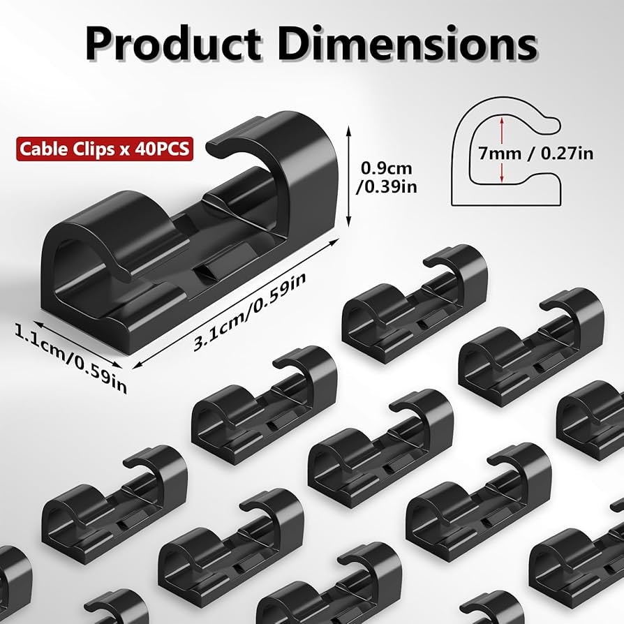 40 Pack Cable Clips Wire Management Home Office Adhesive Cable
