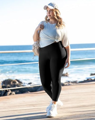 Black women's high waist sports leggings from Problems Solved, large size gym and outdoor workout leggings, 1 pack.