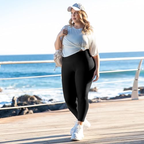 Black women's high waist sports leggings from Problems Solved, large size gym and outdoor workout leggings, 1 pack.