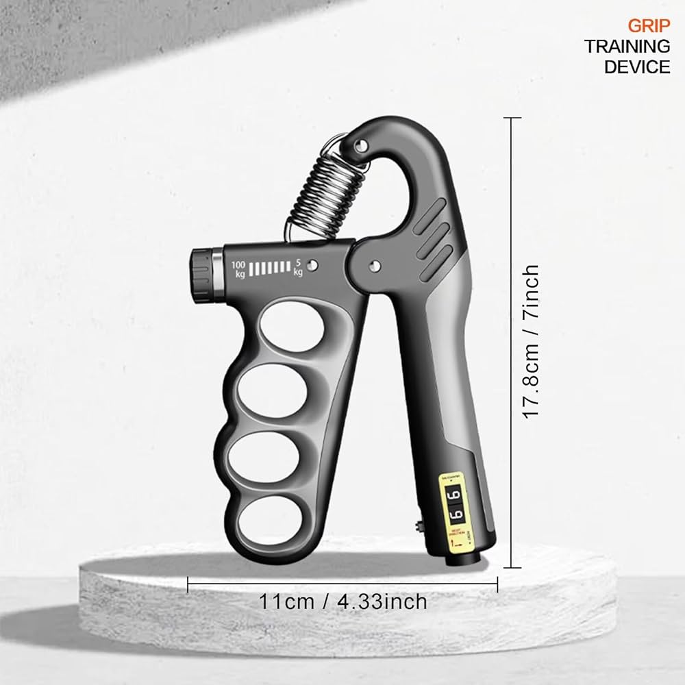 Problems Solved hand grips strengthener with built-in counter for forearm exercise and improved grip strength.