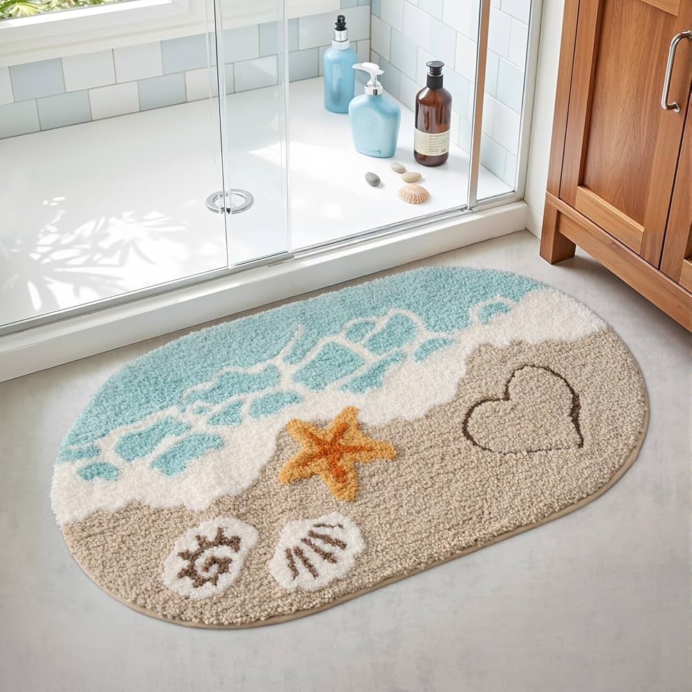 Oval Problems Solved bath mat 61x110 cm with soft, absorbent, non-slip surface featuring a cute pattern, washable and comfortable.