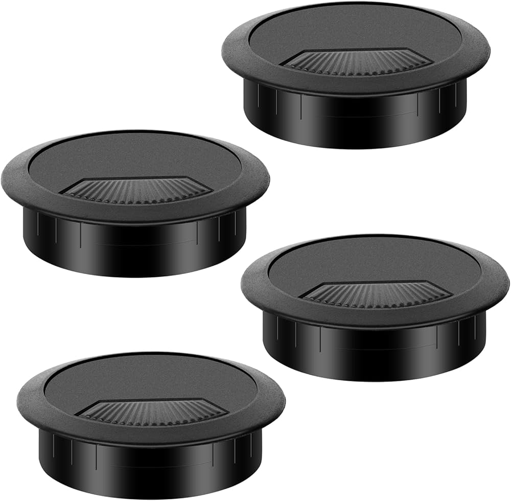 4 Pcs Desk Grommet 60mm Desk Cable Hole Black Plastic Worktop Cable Tidy