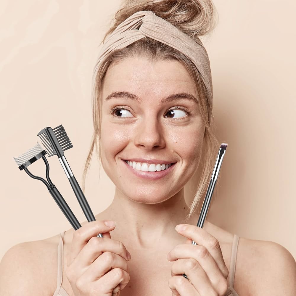 Problems Solved eyebrow brush, eyelash separator, and brow comb set, makeup tools for grooming and defining eyebrows and lashes.