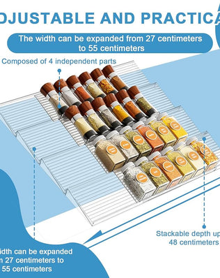 Problems Solved spice rack drawer organizer with multiple compartments for kitchen spice storage and organization.