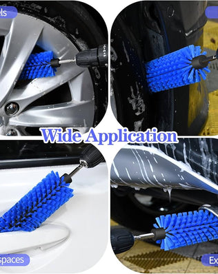 Problems Solved drill brush for car wheels and bottles, dense and durable cleaning brush with stiff bristles for thorough scrubbing.