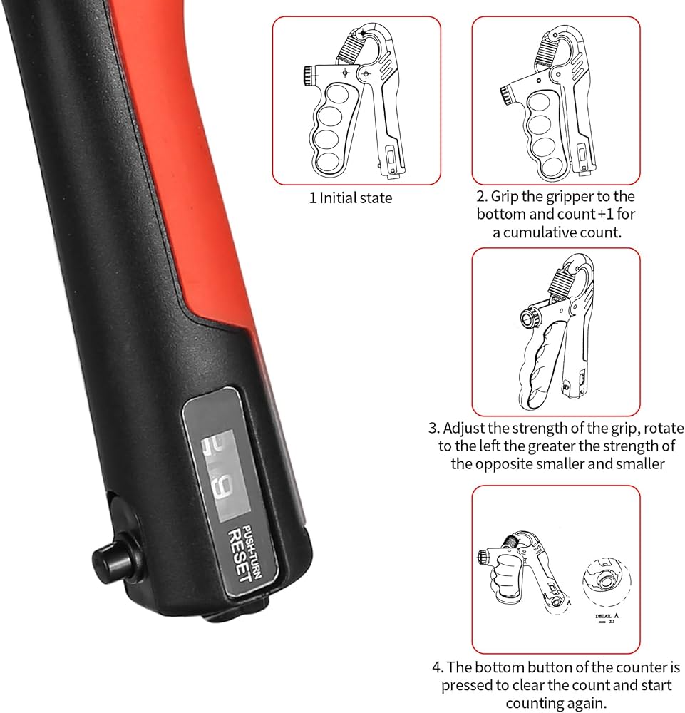 Problems Solved adjustable grip strengthener with hand gripper, showing a compact, ergonomic design for 5-100 kg strength training
