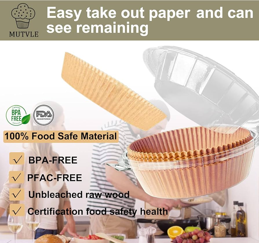 Problems Solved 10-inch XXL air fryer disposable paper liners, pack of 50, designed to fit air fryers and prevent messes.