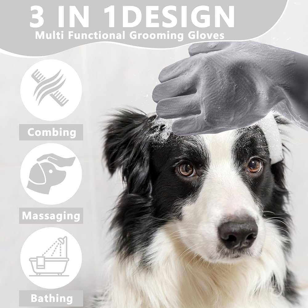 Pet Grooming Gloves-Heat Resistant Dog Washing Gloves with High-Density