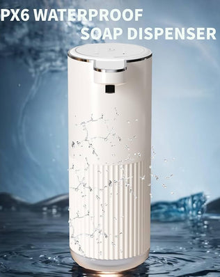 Automatic liquid soap dispenser by Problems Solved, touchless bathroom soap dispenser with sleek upgrade design and sensor for hands-free use.