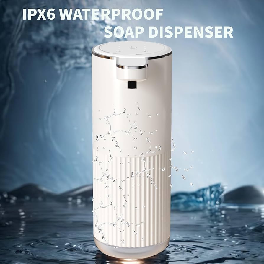 Automatic liquid soap dispenser by Problems Solved, touchless bathroom soap dispenser with sleek upgrade design and sensor for hands-free use.