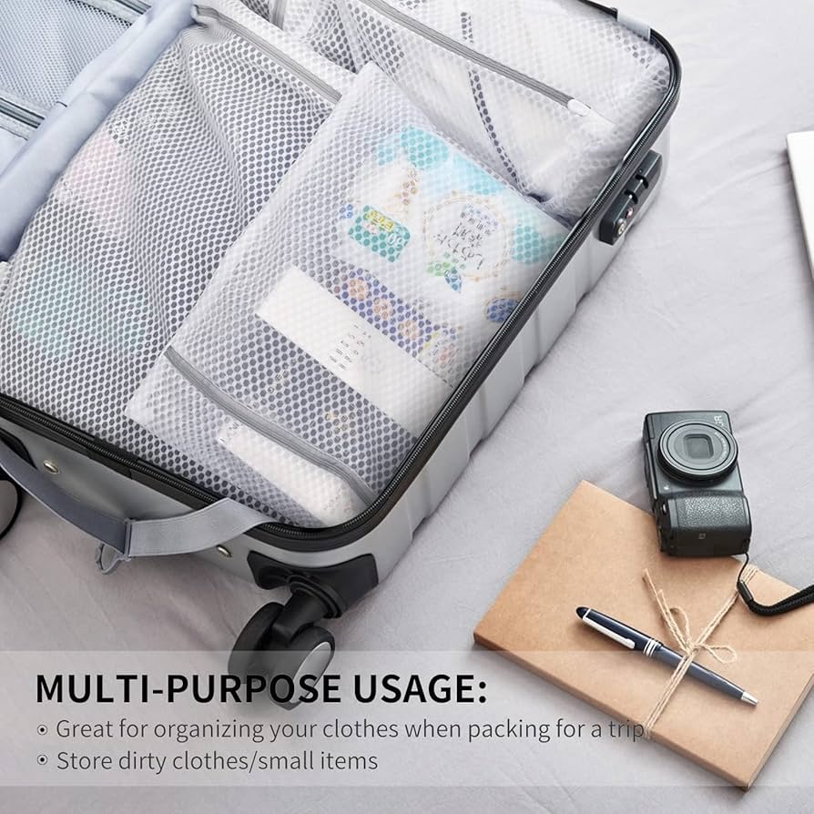 Problems Solved 3-pack mesh laundry bags for delicates with zippers, ideal for washing socks and small laundry items.