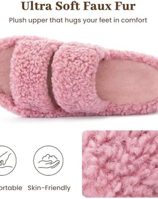 Women's Chic Pluffie Faux Fur Open Toe Memory Sole Indoor Outdoor Slippers, Pink, 38/39