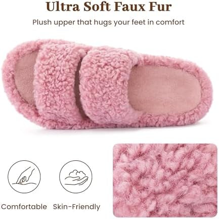 Women's Chic Pluffie Faux Fur Open Toe Memory Sole Indoor Outdoor Slippers, Pink, 38/39