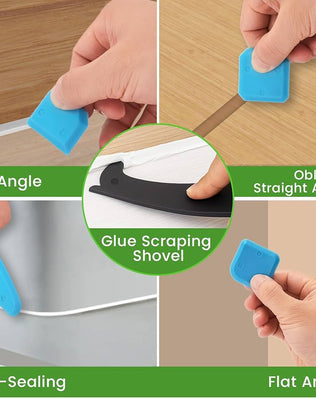 Problems Solved 5-in-1 caulking gun kit with caulk removal tool and putty knife, professional-grade sealing and repair tools.