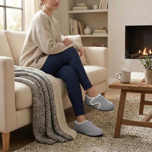 Solshine Women's Plush Closed Slippers Warm Non-Slip Slippers, gray, 40/41 EU