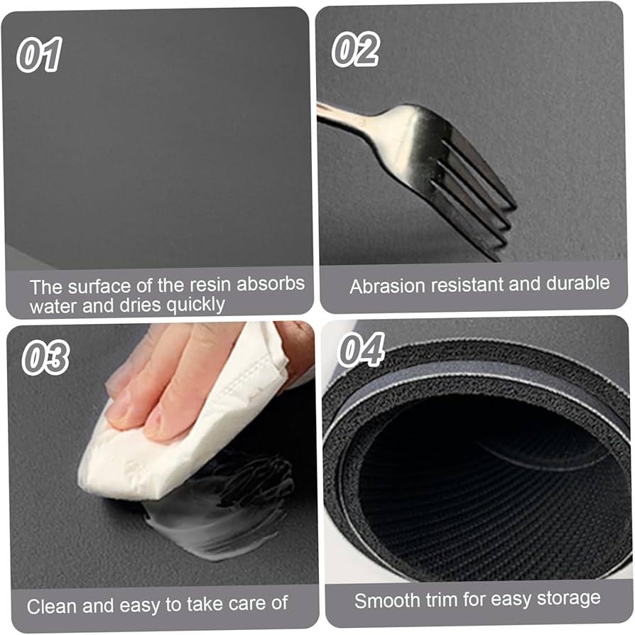 Problems Solved curved shower mat, absorbent and non-slip bath rug with a quadrant design, ideal for safe, comfortable showering.