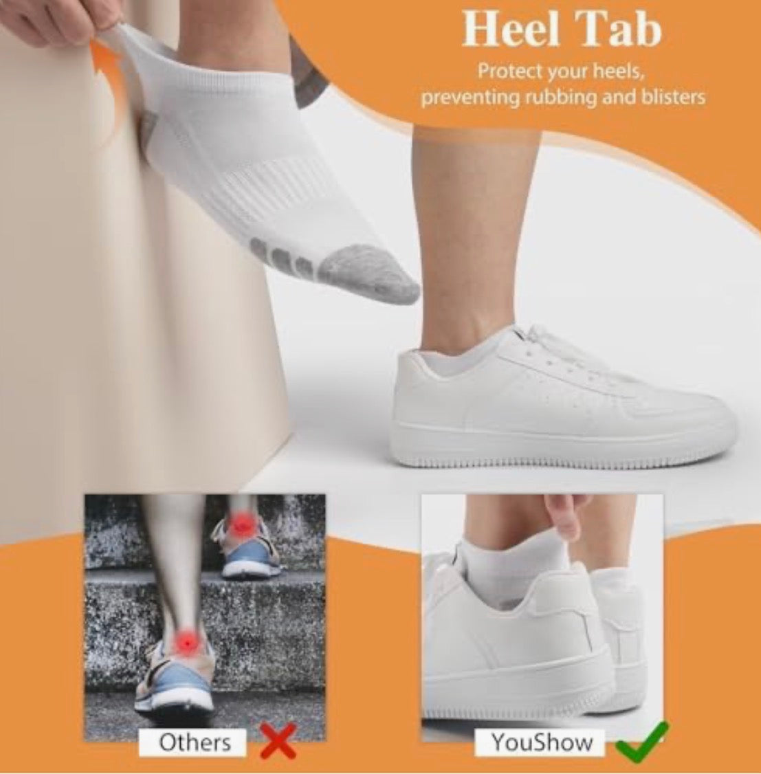 Pair of Problems Solved cotton trainer ankle socks for sports, anti-blister design, 6 pairs shown, breathable and comfortable for active wear.