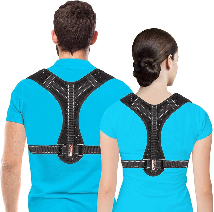 Problems Solved posture corrector for men and women, upper back brace with clavicle support, designed to improve posture and alignment.