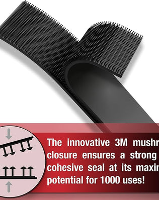 Problems Solved DPM Tapes Dual Lock SJ3550 adhesive strip with snap-fit fastening, showing the black plastic interlocking strips.