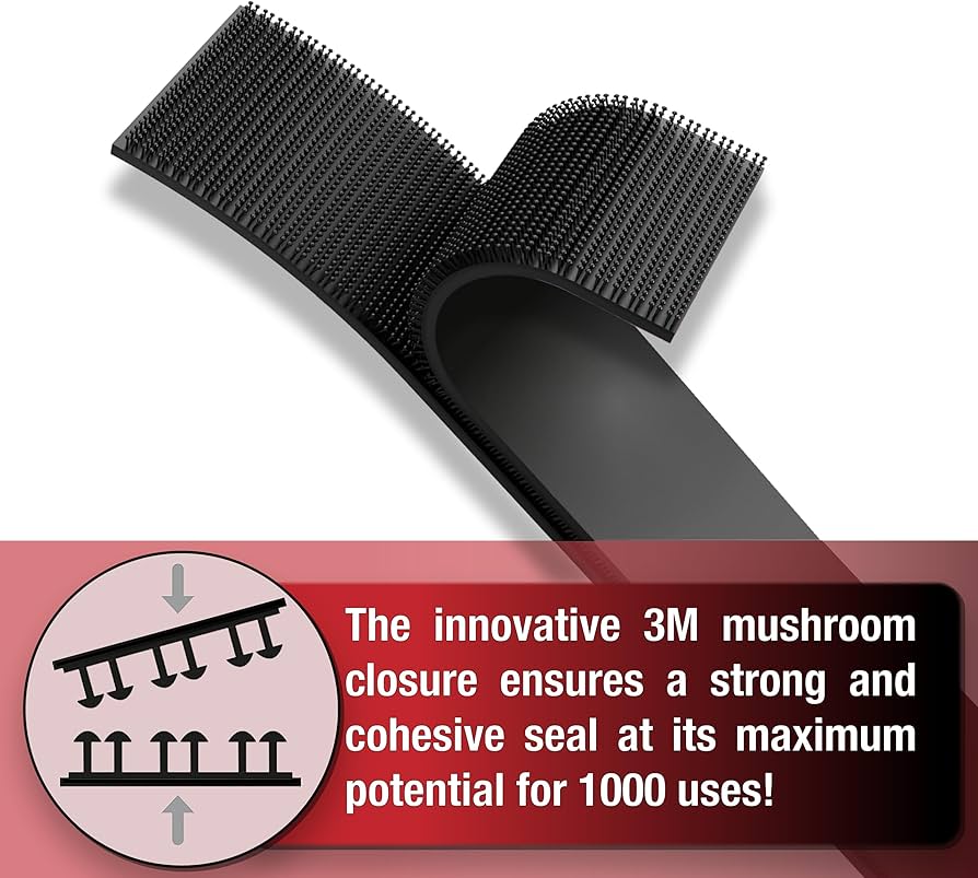 Problems Solved DPM Tapes Dual Lock SJ3550 adhesive strip with snap-fit fastening, showing the black plastic interlocking strips.