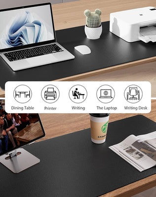 Problems Solved leather desk pad protector with non-slip PU leather surface, used as a mouse pad and office desk mat.