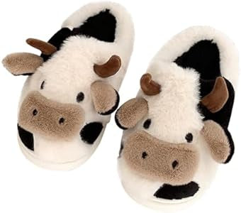 Cow Slippers Women Men Plush Mules Winter Soft Warm Comfortable Fluffy