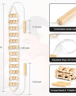 Problems Solved wood therapy massage tool for cellulite, professional self-massage tool with wooden handle and textured surface.