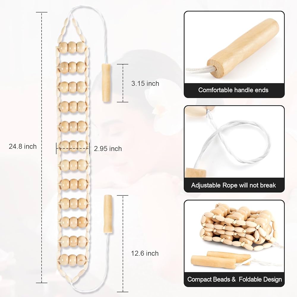Problems Solved wood therapy massage tool for cellulite, professional self-massage tool with wooden handle and textured surface.