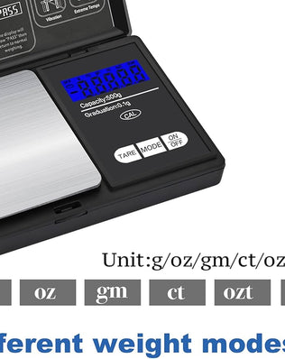 Problems Solved Mini Pocket Scale showing digital display and weighing platform, portable digital kitchen scale for precise measurements.