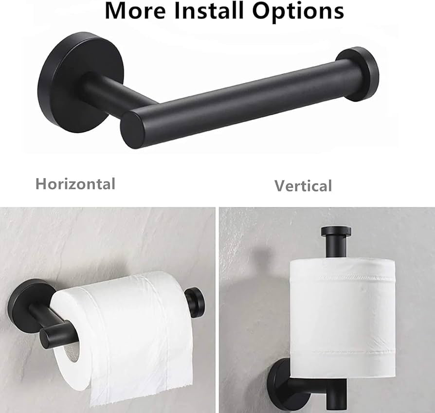 Towel Ring, Wall Mounted Toilet Paper Holder, 2 Pieces Classic Matte Black