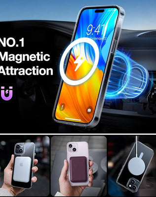 Problems Solved magnetic clear case for iPhone 11, shockproof design with MagSafe compatibility and transparent protection.