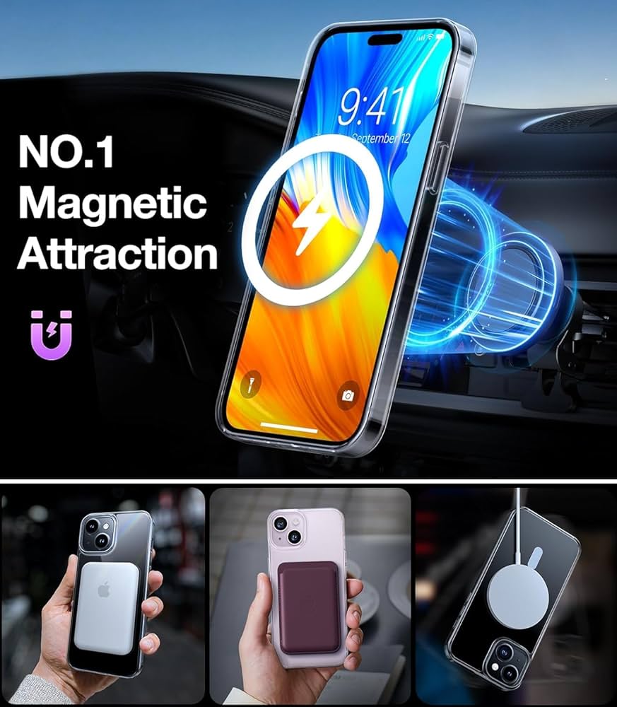 Problems Solved magnetic clear case for iPhone 11, shockproof design with MagSafe compatibility and transparent protection.