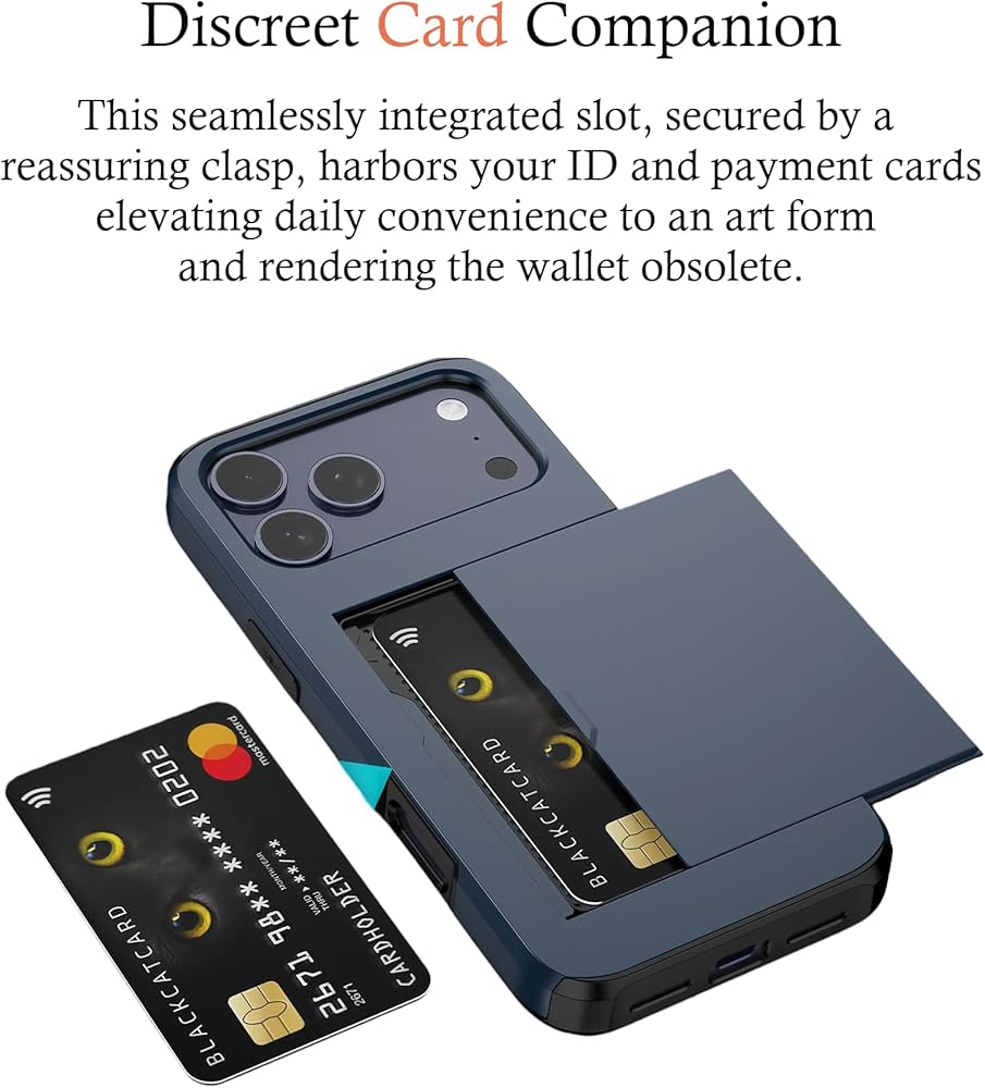 Problems Solved iPhone 17 Pro card holder case with slim wallet design, dual-layer shockproof protection, and space for cards.