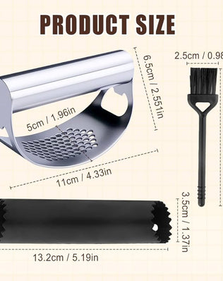 Problems Solved stainless steel garlic press rocker and crusher with ergonomic handle, designed for easy mincing of garlic cloves.