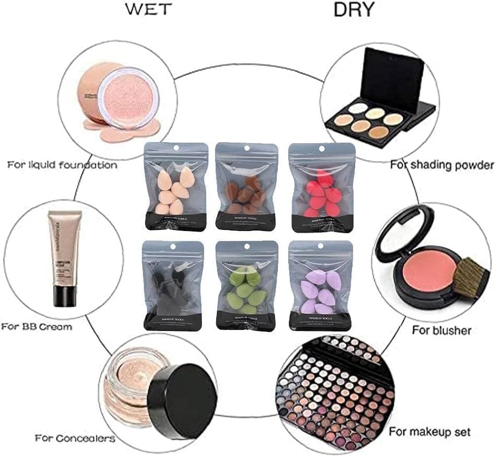 Problems Solved 6-piece mini makeup sponge set with small beauty blenders for foundation and powder application.