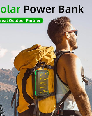 Problems Solved solar power bank with dual USB ports, LED flashlight, and built-in compass for portable charging and outdoor use.