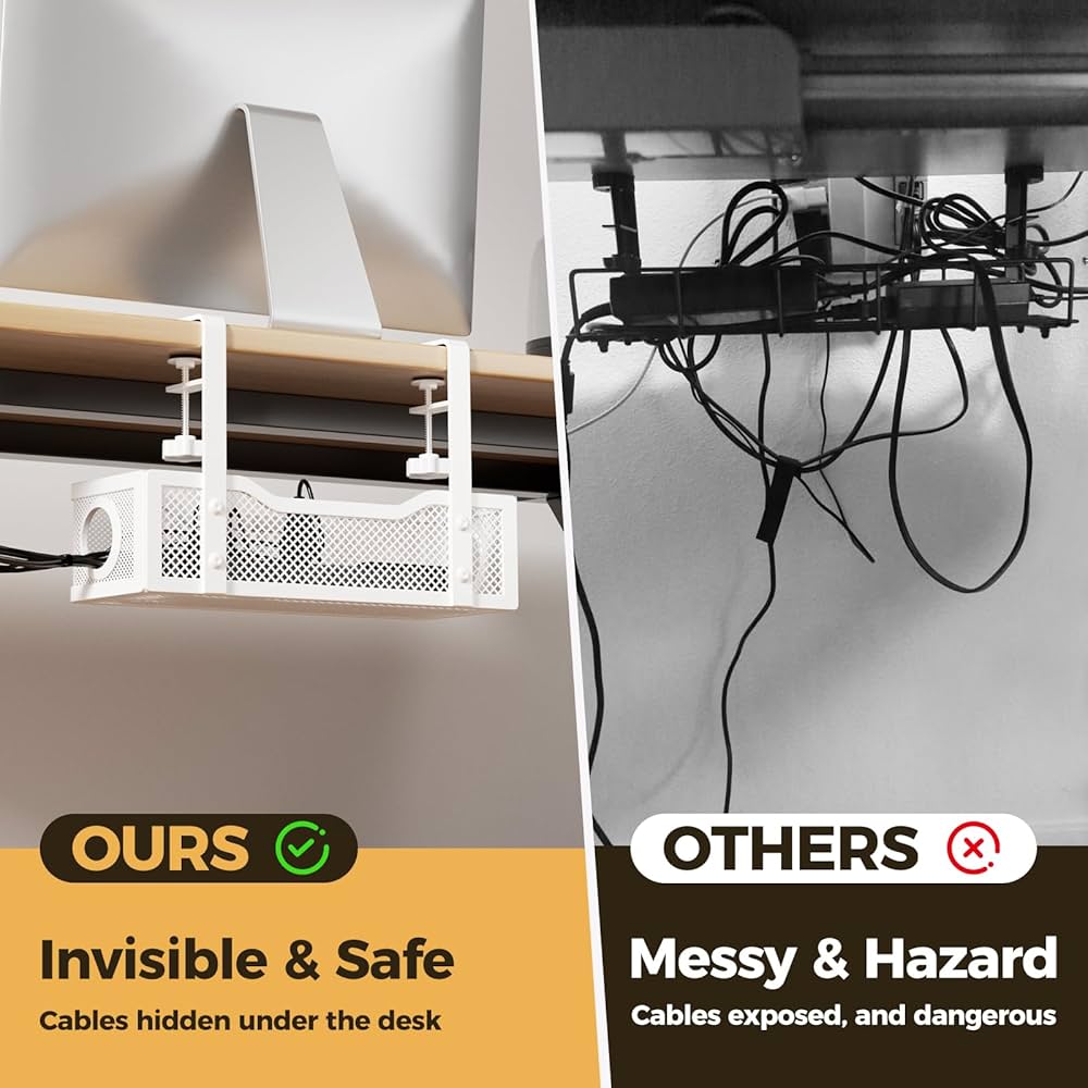 Under Desk Cable Management Tray White, Cinati Cable Management Under Desk
