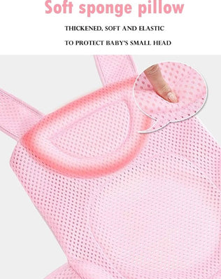 Problems Solved baby bath net and mesh bath pad with adjustable insert, soft bath mat for gentle baby bathing.
