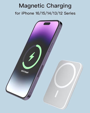 Problems Solved wireless magnetic power bank with 5000mAh capacity, compact portable charger with magnetic attachment.