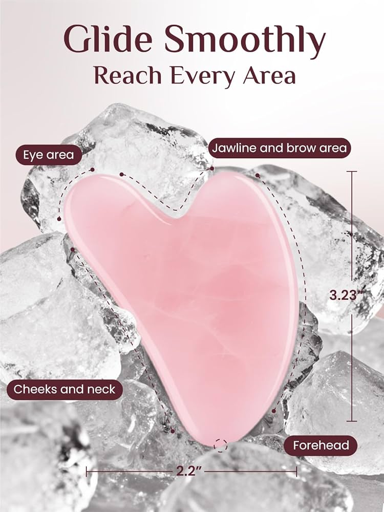 Facial Tools, Natural Rose Quartz Gua Sha Stone, Face Guasha Tool for Jawline