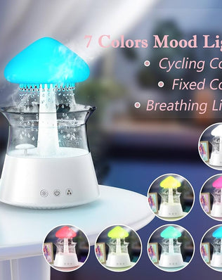 Cloud Humidifier with Remote Control, Waterfall Lamp, Mushroom Design, Rain Sounds