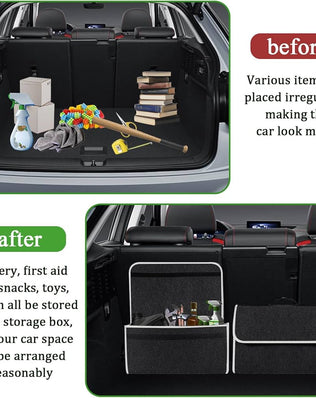 Car Boot Organiser Bag, Foldable Car Boot Organiser Storage, Anti Slip Felt Trunk