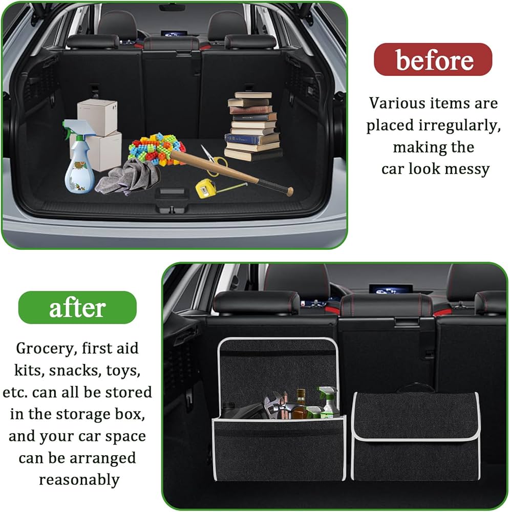 Car Boot Organiser Bag, Foldable Car Boot Organiser Storage, Anti Slip Felt Trunk