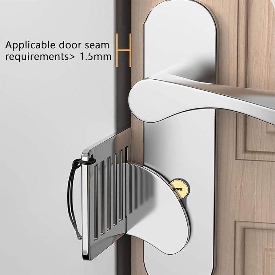 Problems Solved Portable Door Lock for travel safety, compact security lock for hotel doors, easy to install and portable.