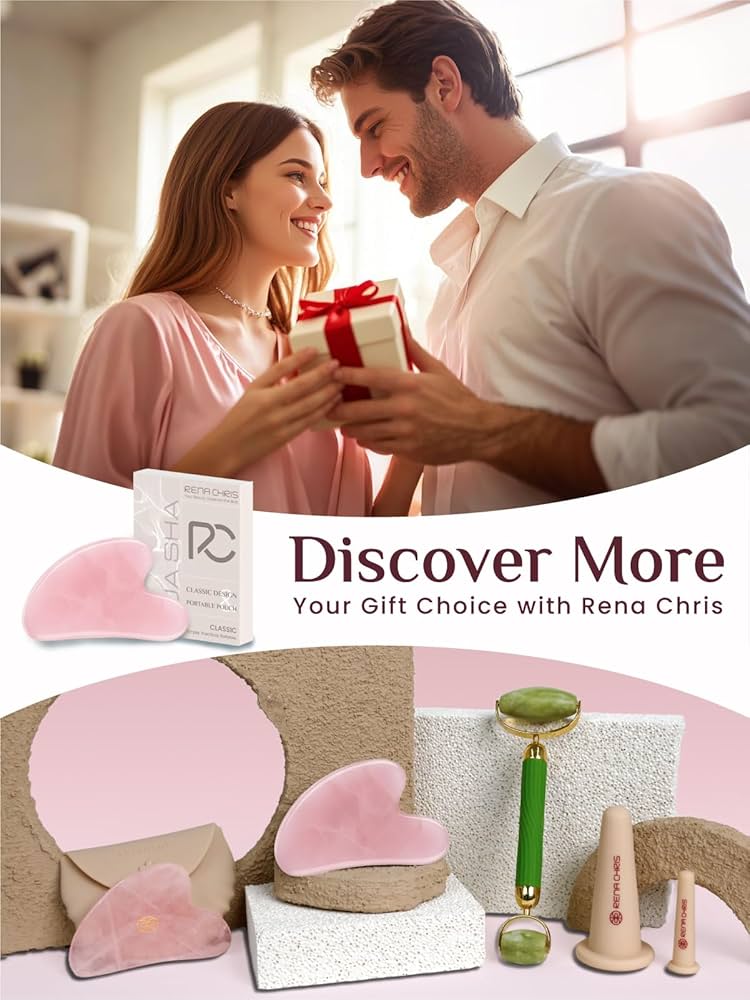 Facial Tools, Natural Rose Quartz Gua Sha Stone, Face Guasha Tool for Jawline
