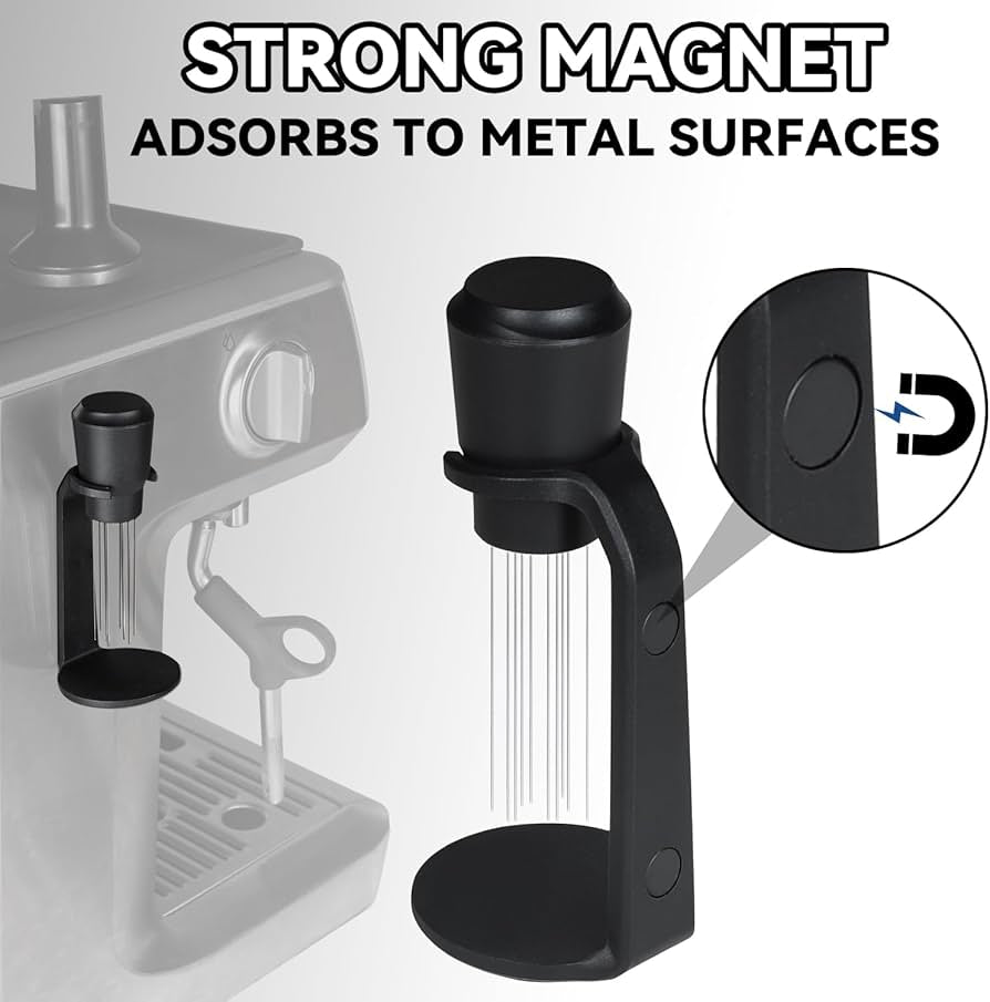 Problems Solved upgraded WDT tool with strong magnet, designed for Breville Barista espresso coffee makers, focusing on the tool and magnetic tip