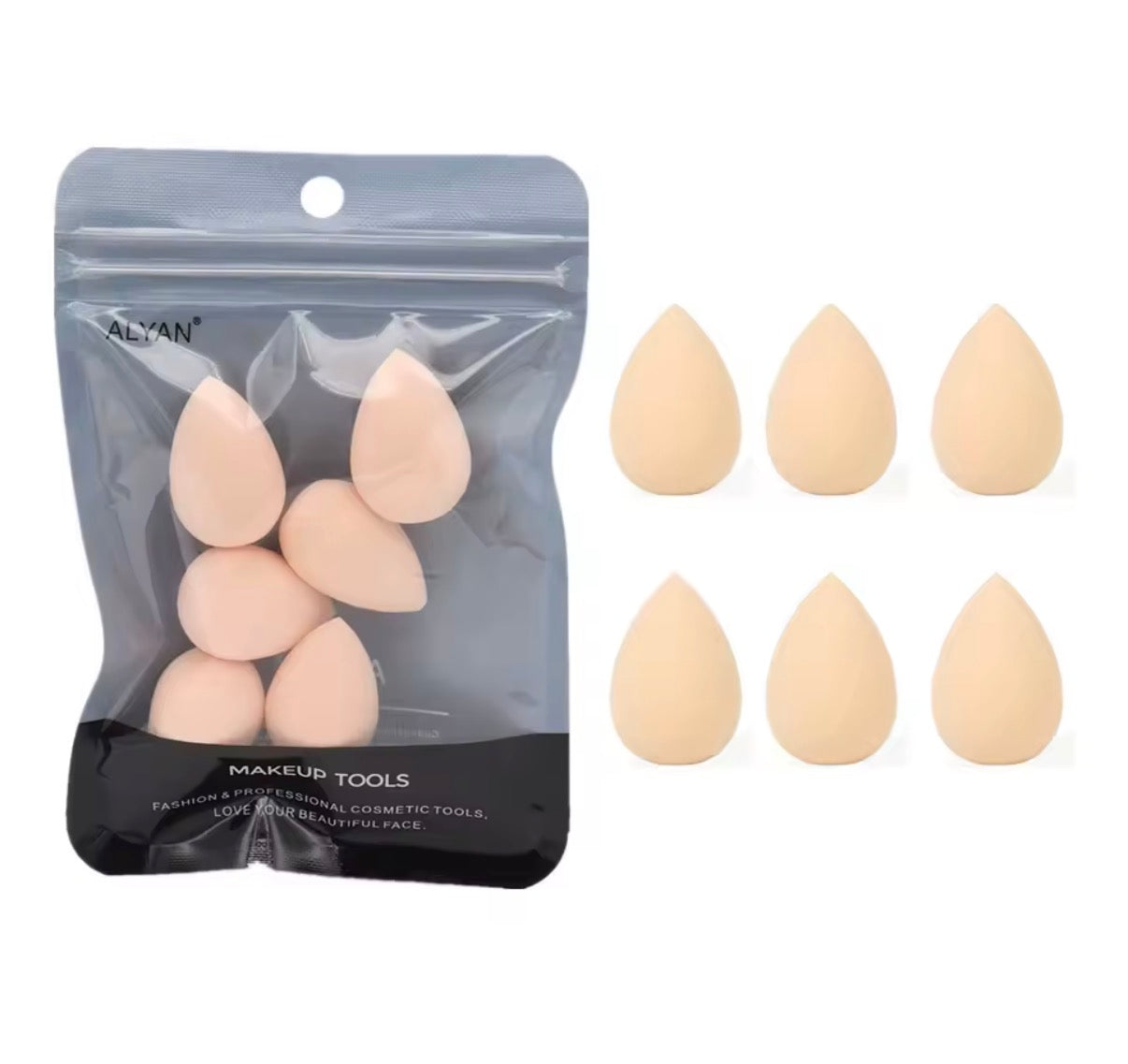 Problems Solved 6-piece mini makeup sponge set with small blending sponges for foundation and powder application.