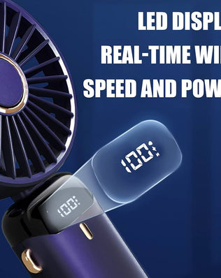 Problems Solved portable handheld USB rechargeable fan with 5 speed settings, compact and lightweight for personal cooling.